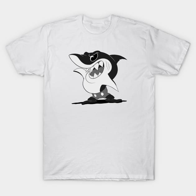 Jaws Shark (black and white) T-Shirt by Kevcraven